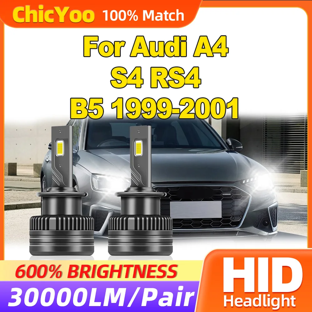 

30000LM HID Xenon Lights 120W LED Car Headlight Bulbs 6000K White 12V Turbo Auto Lamps For Audi A4 S4 RS4 B5 1999 2000 2001