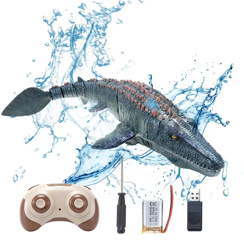 Remote Control Mosasaurus Aquatic Toy: Water Spray, Movable Tail Joint & Realistic Swimming Action for Kids Bath/Pool