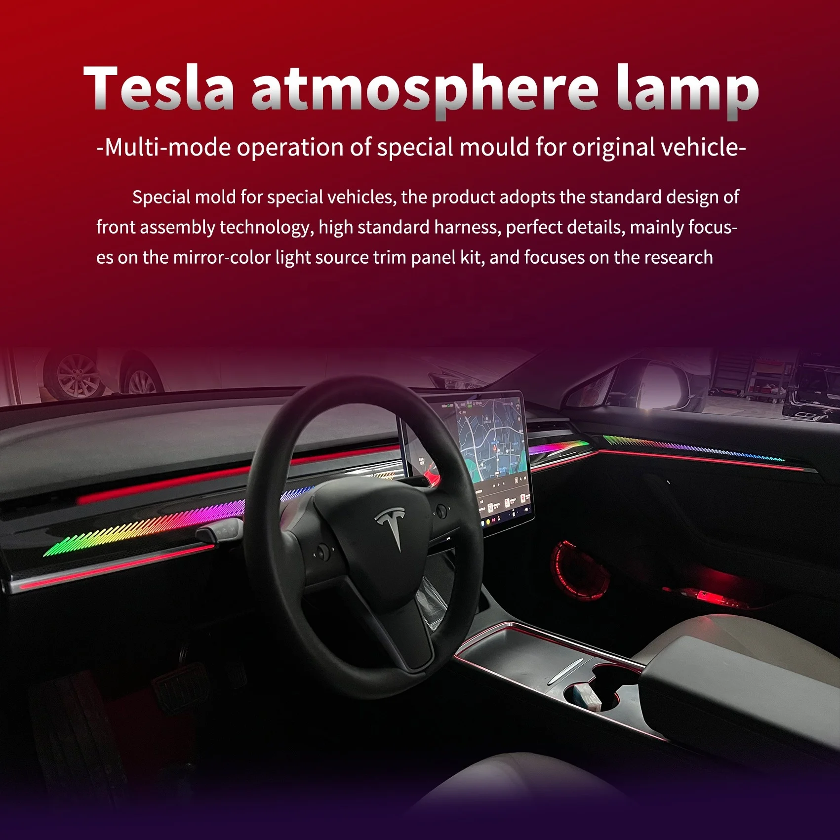 Interior Car Ambient Light Center Console Dashboard Touch Panal Control Door LED Atmosphere Light For Tesla Model 3 Y