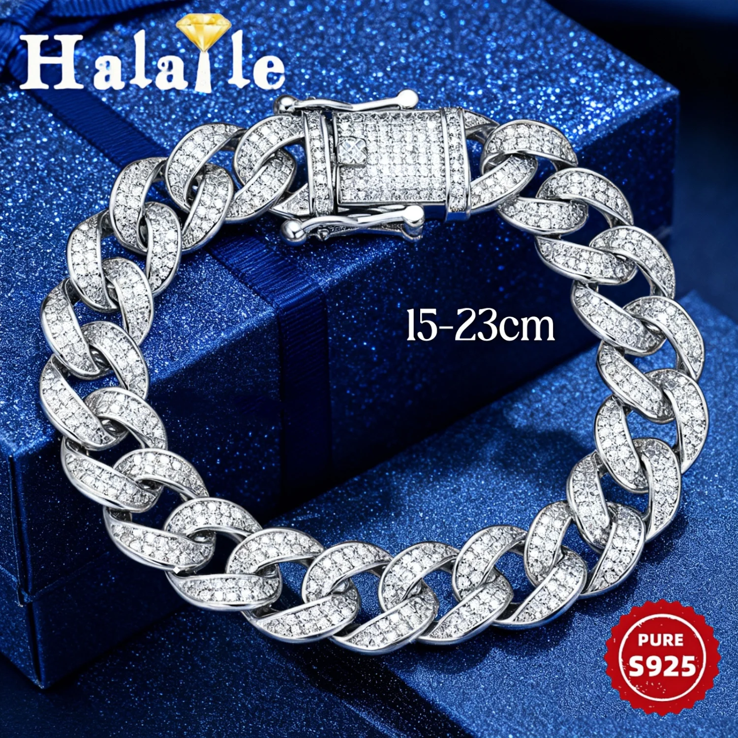 

Браслет Halaile 10-12 мм с цирконием и бриллиантами, стерлинговое серебро 925 пробы для мужчин, сверкающий хип-хоп-рок, модный легкий роскошный подарок для вечеринки