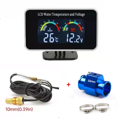 Двухфункциональный автомобильный датчик температуры воды и напряжения с ЖК-дисплеем, цифровой измеритель температуры воды и вольтметр с адаптером для датчика 1/8 NPT, 12В/24В