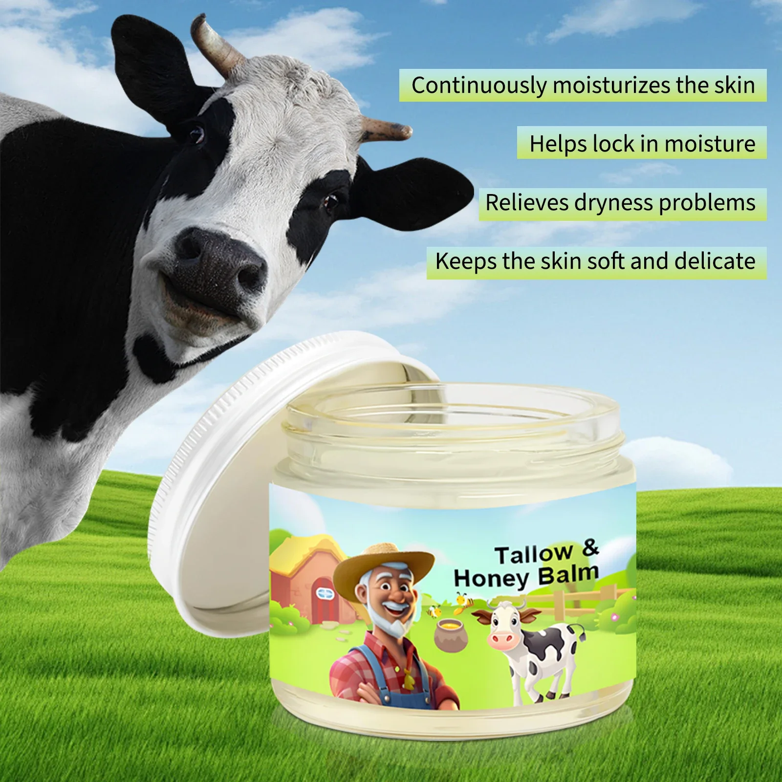 Tallow & Honey Balm 60g, Face and Body Moisturizer, Natural Skin Nourishing Cream to Improve Texture for Soft Firm Skin