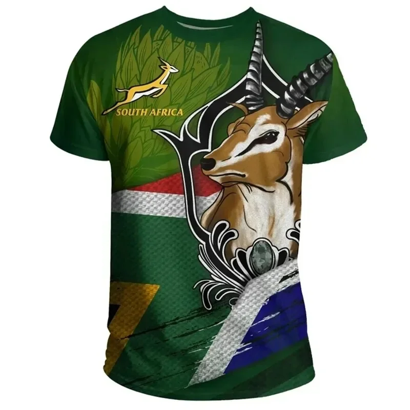 

South Africa Map Flag Graphic T Shirts Fashion Springbok 3D Printed T Shirt For Men Clothes National Emblem Tshirt Dashiki Tops