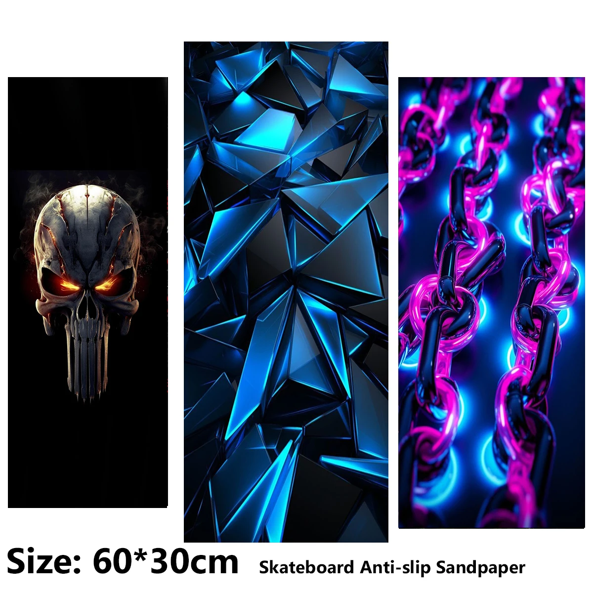 

Electric Scooter Anti-slip Sticker Sandpaper Skateboard GripTape Sheet 60*30cm Geometric Skull and Chain Pattern