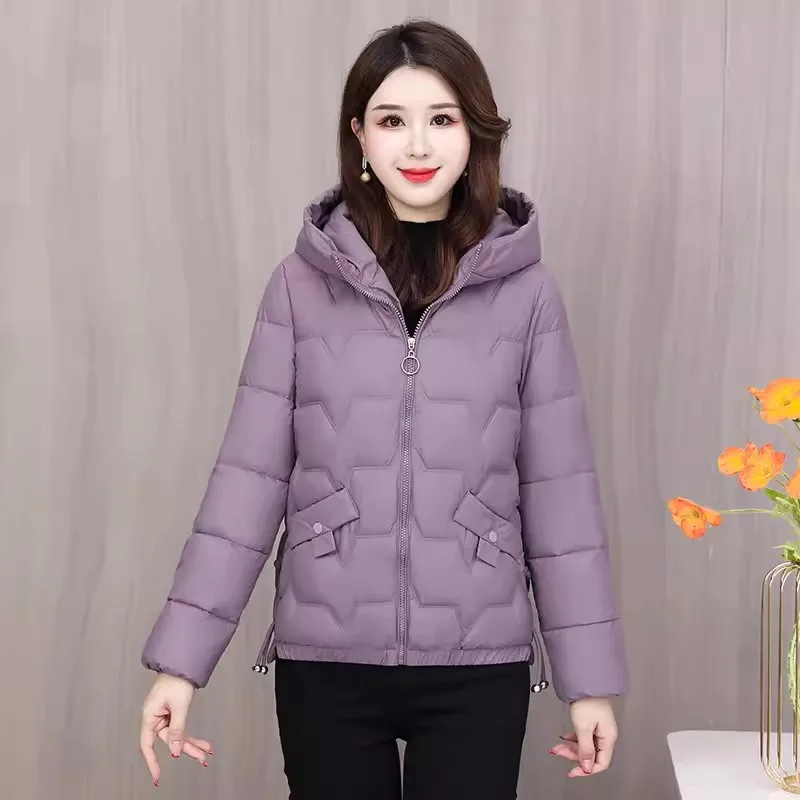 

New Autumn Winter Parkas Hooded Short Down Padded Jacket Women Korean Fashion Zipper Warm Cotton Coat Female Loose Outwear B443