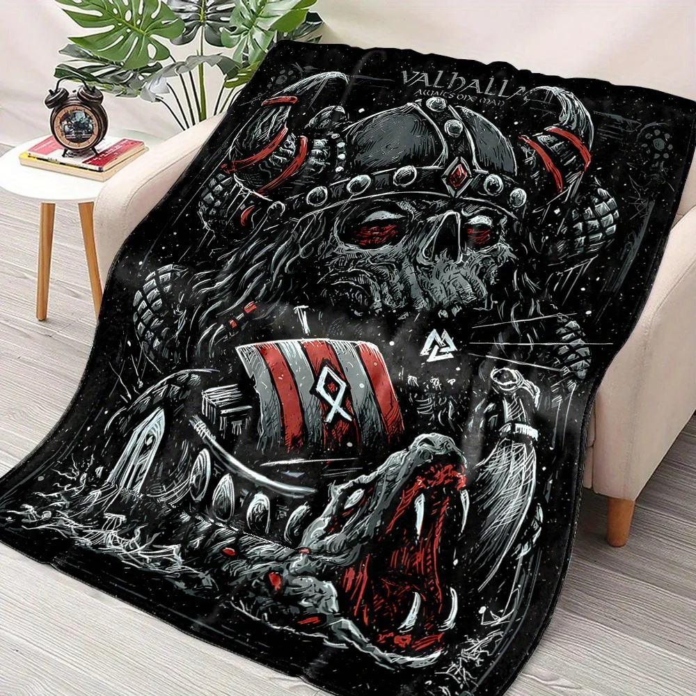 Viking Skull Blanket Norse Mythology Warrior Soft Warm Throw for Bed Sofa Living Room Office Travel Gift