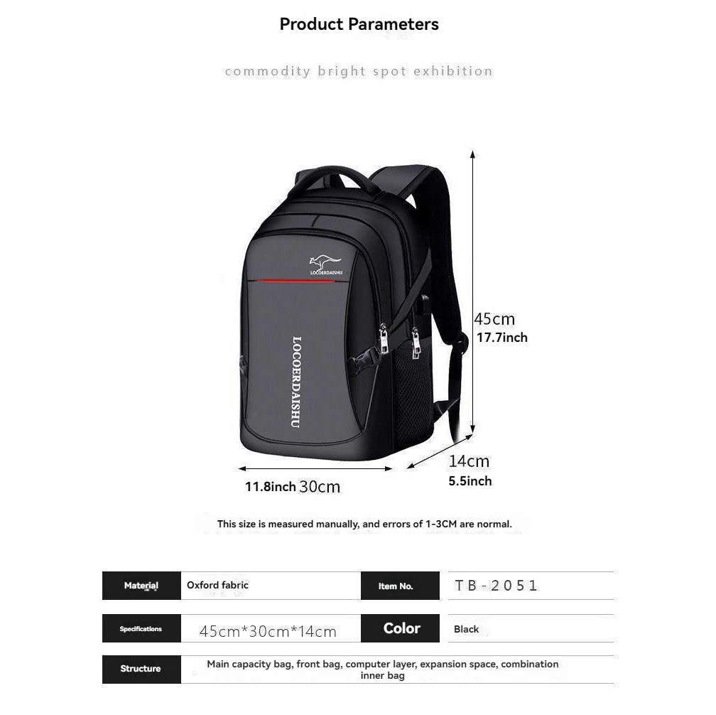 حقيبة ظهر للكمبيوتر المحمول للأعمال مع منفذ شحن USB (حجرة مقاومة للماء وواسعة |   أساسيات التنقل في الحرم الجامعي والمكتب)