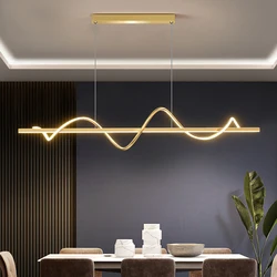 Modern Long Rotate LED Pendant Lamp with Remote Control Gold for Dining Room Kitchen Coffee Table Home Decor Lighting Fixture