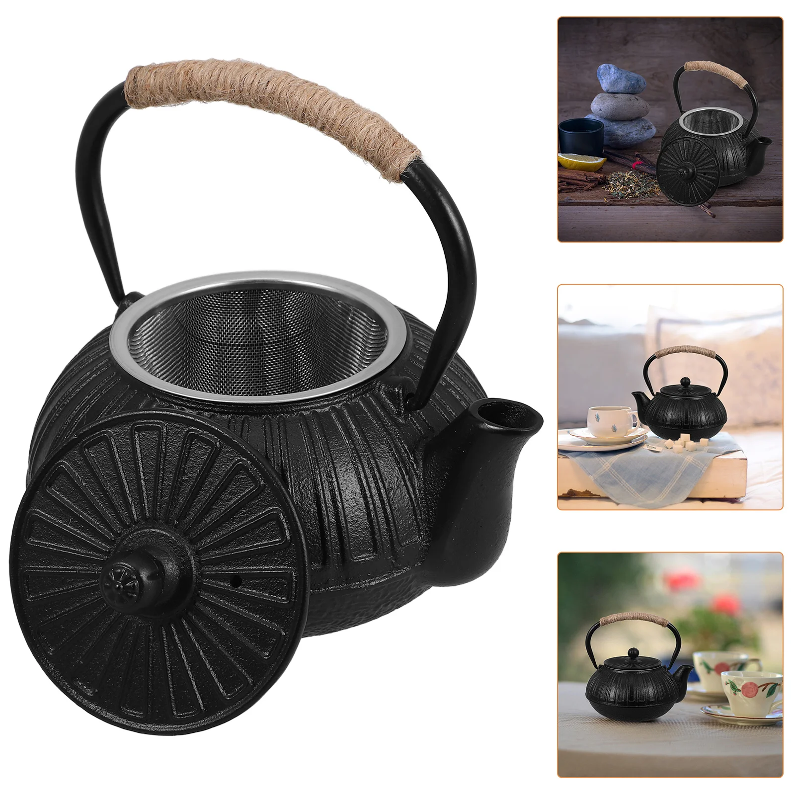 

Cast Iron Teapot Camping Coffee Kettle Individual Pots Japanese with Infuser Glass
