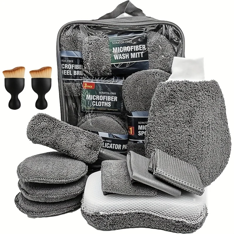 SEAMETAL 11pcs Microfiber Car Cleaning Kit Upgrade Auto Wiel Band Borstel Spons Handdoek Detaillering Mitts Clean Pads met Opbergtas