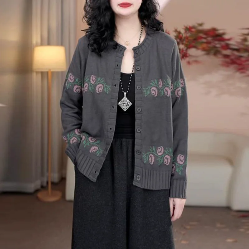 

Вязаный жаккардовый кардиган, женский осенне-зимний новый модный повседневный свободный тонкий свитер с круглым вырезом в стиле ретро в стиле ретро