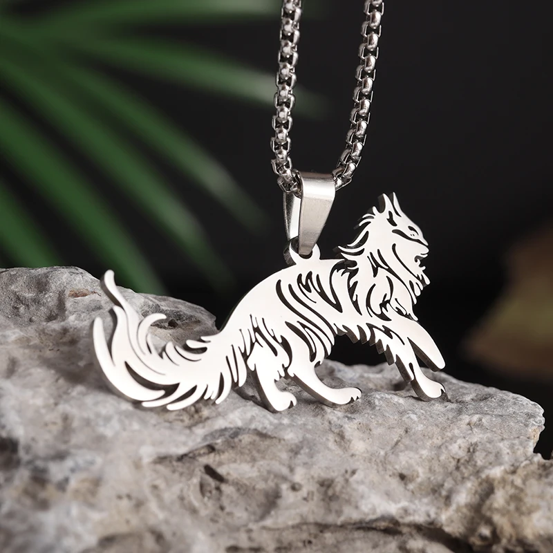 Personality Fashion Eurasian Lynx Animal Stainless Steel Pendant Ladies Necklace Creative Trendy Men\\\'s Banquet Party Jewelry