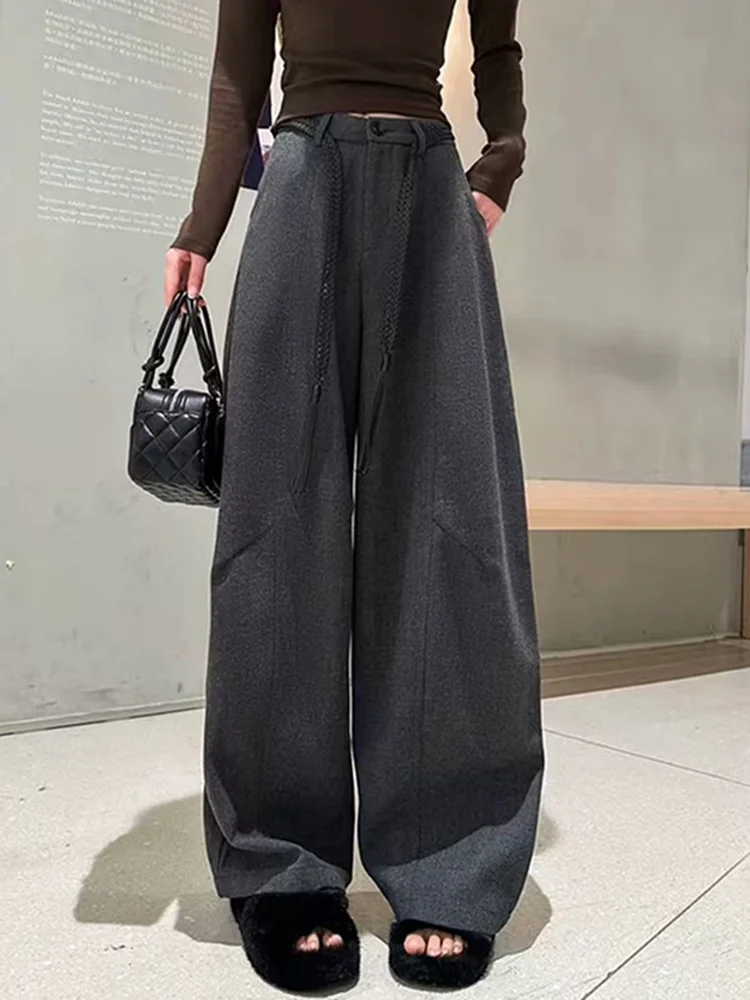 

Женские широкие брюки с высокой талией, свободные прямые повседневные брюки, осенне-зимние новые шерстяные брюки-кюлоты