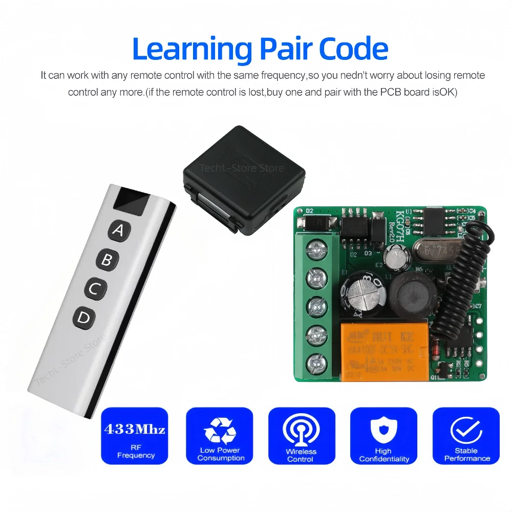 433 МГц беспроводной пульт дистанционного управления DC 12 В 24 В 36 В 1CH модуль релейного приемника RF передатчик 4CH кнопка обучения пульт дистанционного управления