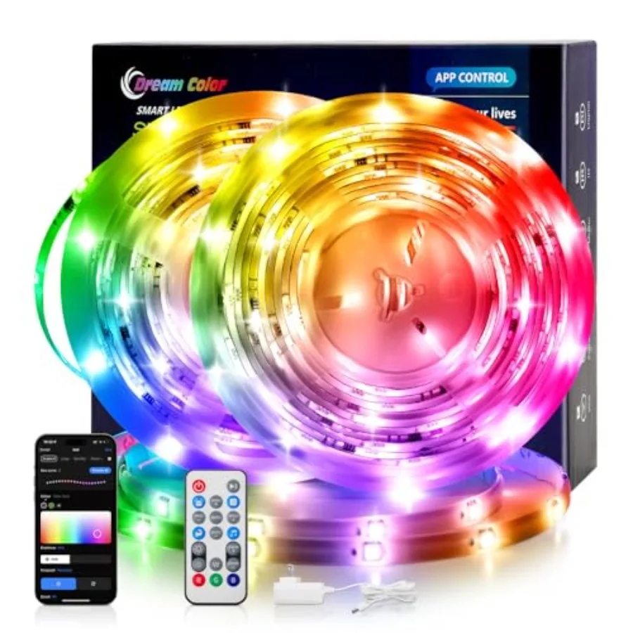 

Светодиодные ленты для спальни: 2 рулона умных RGB+IC LED лент с управлением через приложение/пульт, синхронизация с музыкой, изменение цвета, гибкие светодиоды