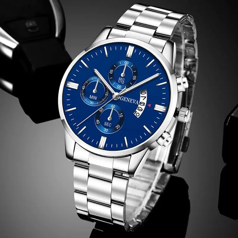 2023 Luxury Fashion Mens Watches Silver Stainless Steel Quartz Wrist Watch Men Business Watch Male Calendar Clock Reloj Hombre