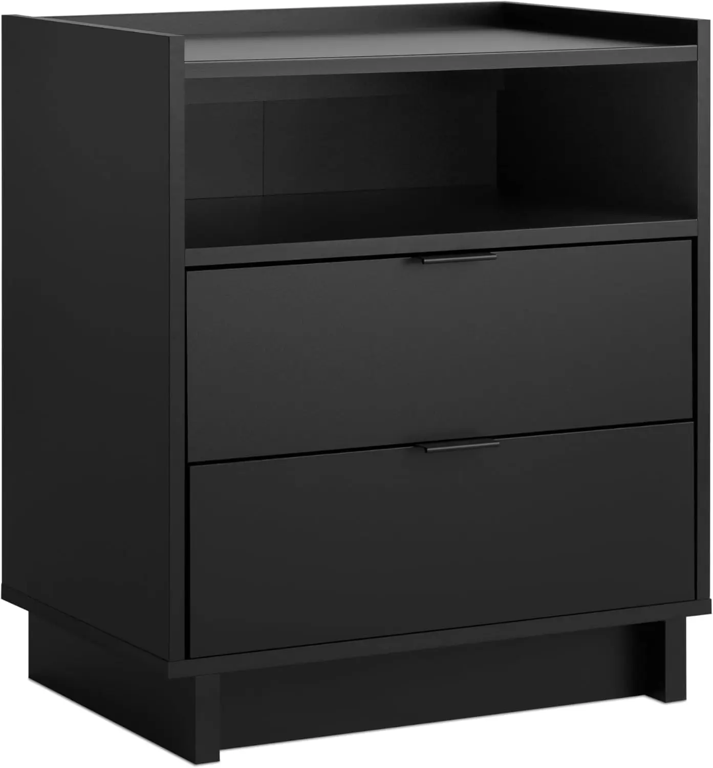 

Simply Modern Nightstand Bedside Table, Black Nightstand for Bedroom, End Table with 2 Drawers and Open Shelf