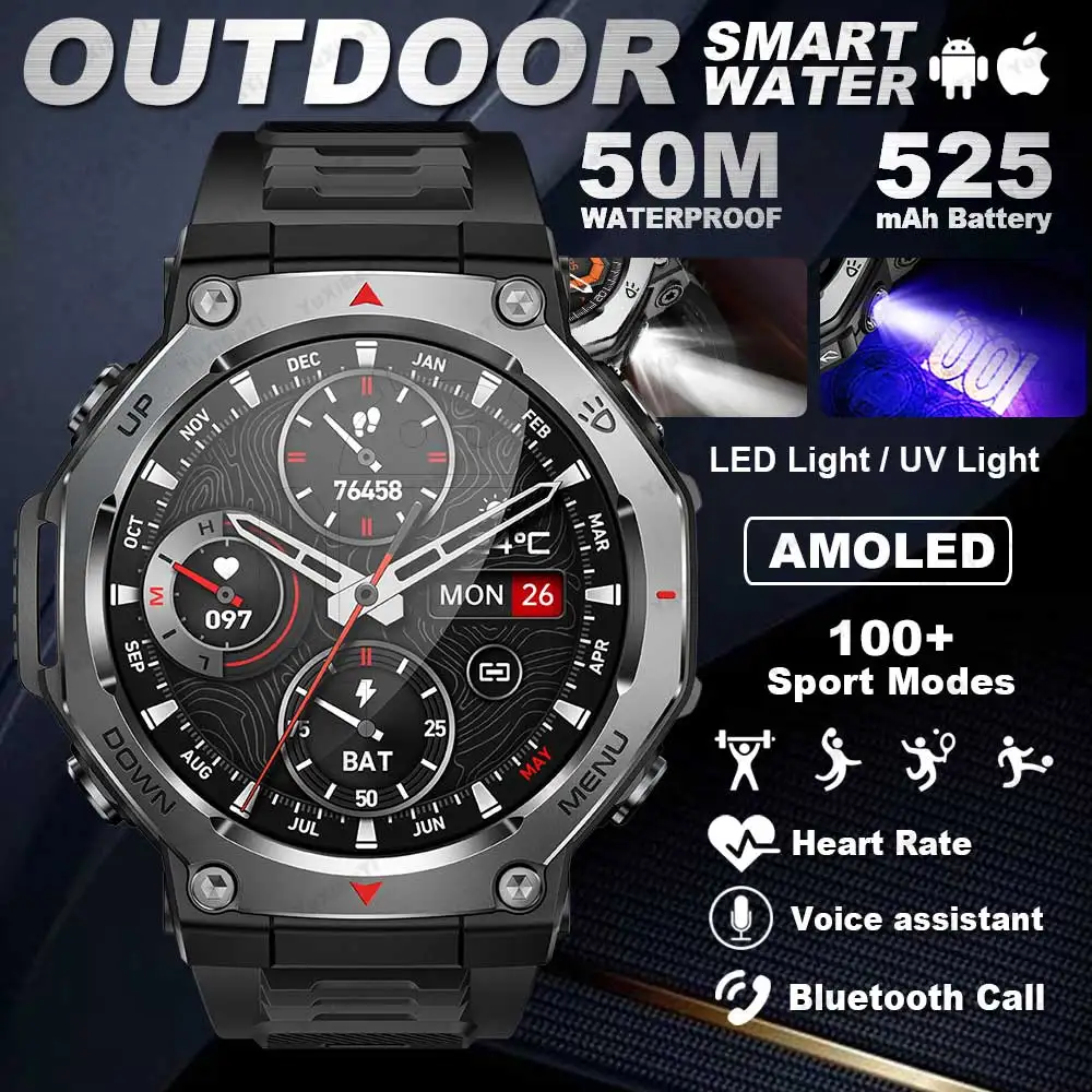 

2025 Новые оригинальные GPS Смарт-часы Мужские Прочные Смарт-часы Военные Электронные 5ATM Водонепроницаемые Цифровые Браслеты Спортивные Часы