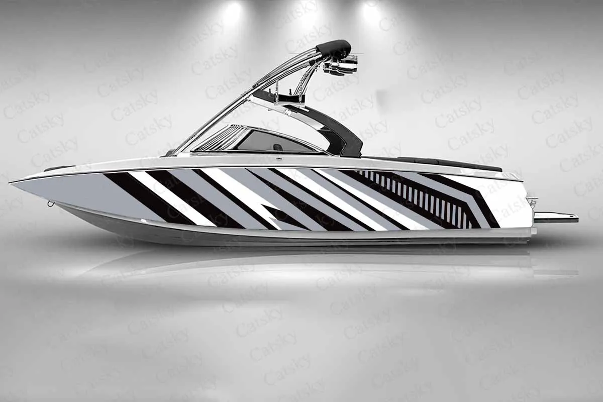 Silver Irregular Geometric Lines Graphic Boat Fashion Sticker Packaging Fish Vessels Waterproof Custom Sticker Wrap Vinyl Decal