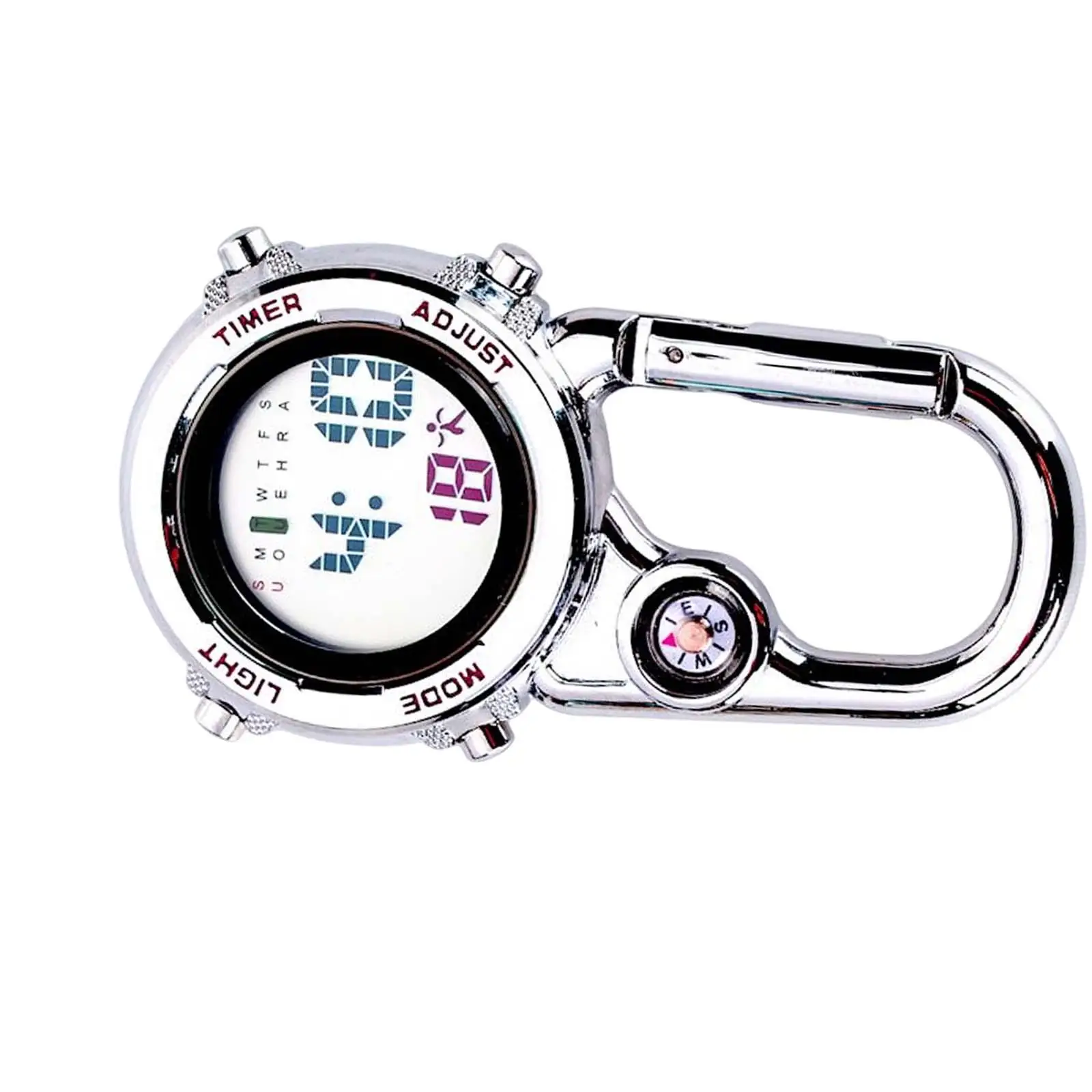 Clip On Carabiner Watch Luminous Backpack Fob Watch White Dial with Alarm Clock