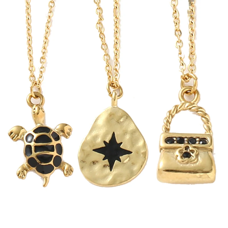 

Fashion Tortoise Bag Pendant Necklaces for Women Black Oil Dripping Stainless Steel Chain Necklace Female Jewelry Gift Wholesale