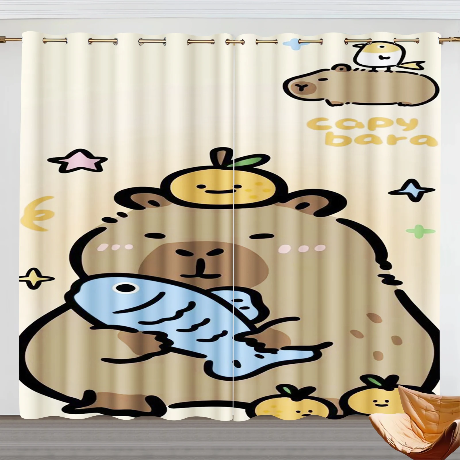 

Capibara Cartoon Window Curtain Guinea Pig Decoration 100% Polyester Shade Curtains Bedroom Living Room 2 Tablets Sets Home