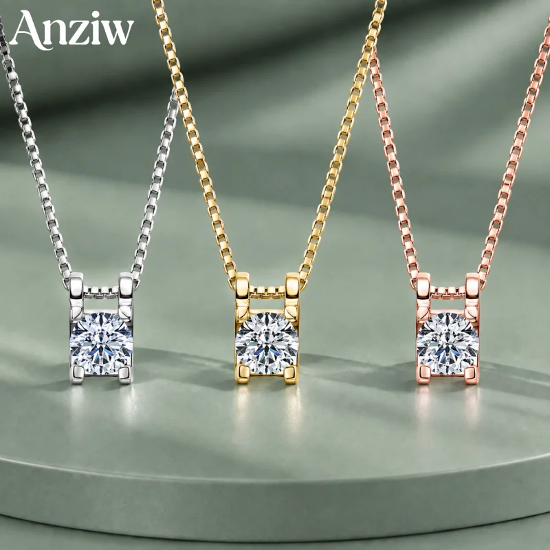 Moissanite Pendant Necklace Solitaire - Anziw Kalung Liontin Moissanite Sparkling D