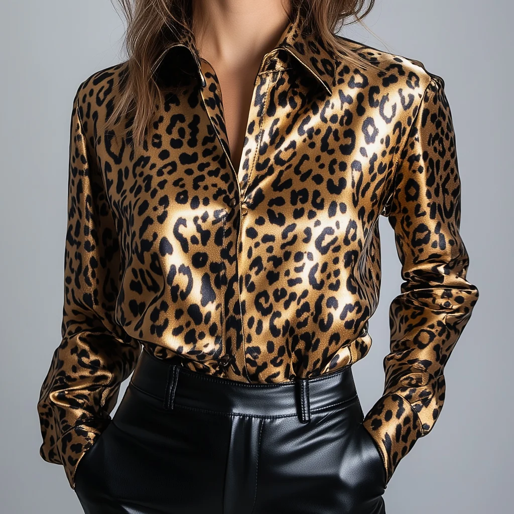 

Leopard Print Pattern Lapel Button Women's Shirt 3D Printed Casual Fashion Long Sleeved Shirt Street Female Clothing Top 2025