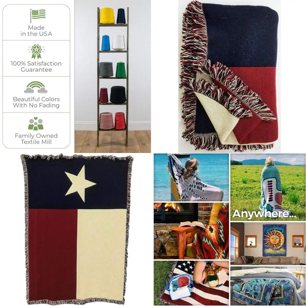 

Texas State Flag Cotton Tapestry Throw - Soft Woven USA-Made (69x48)