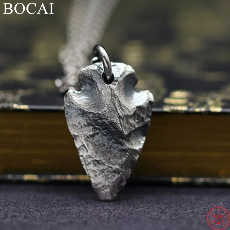 BOCAI S925 Sterling Silver Charms Pendants for Women Men New Fashion Retro Meteorite Arrow Punk Jewelry