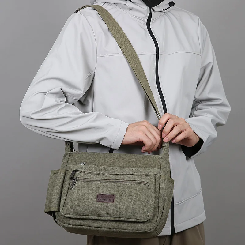 Modische und Lässige Herren-Umhängetasche mit Mehreren Fächern aus Canvas, Geeignet für Tägliche Ausflüge, Reisen und Pendeln – Detail 6