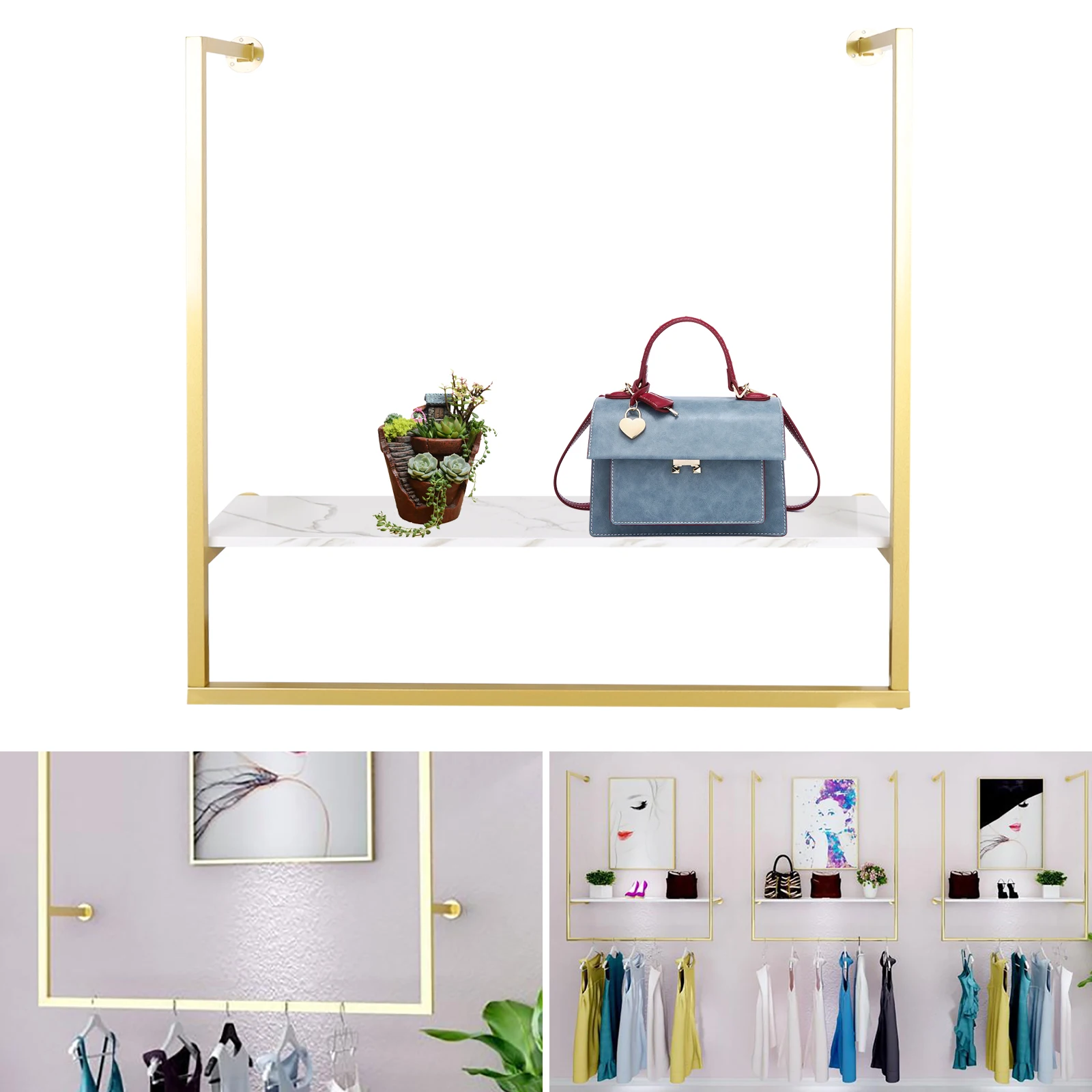 

100*100cm F-type Hanging Clothes Rack with Storage Board Large-capacity Clothes Storage Rack High Load-bearing Shelf