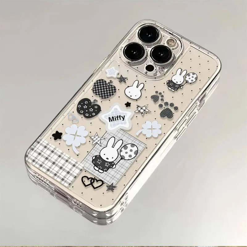 

Miffy Rabbit Phone Case Kawaii Cartoon Transparent Black Miffy Rabbit Balloon Phone Protective Case Suitable for Iphone17Promax