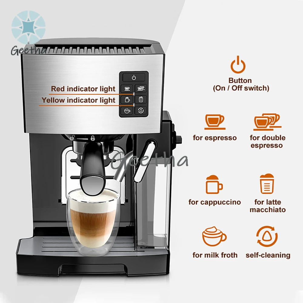 Espresso Coffee Machines 19 Bar Fast Heating Foaming Milk Frother Wand Box for Automatic Cappuccino Coffee 1450W CJ-265