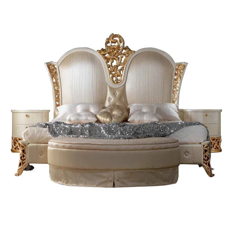 

Neoclassical solid wood, French luxury, leather princess bed