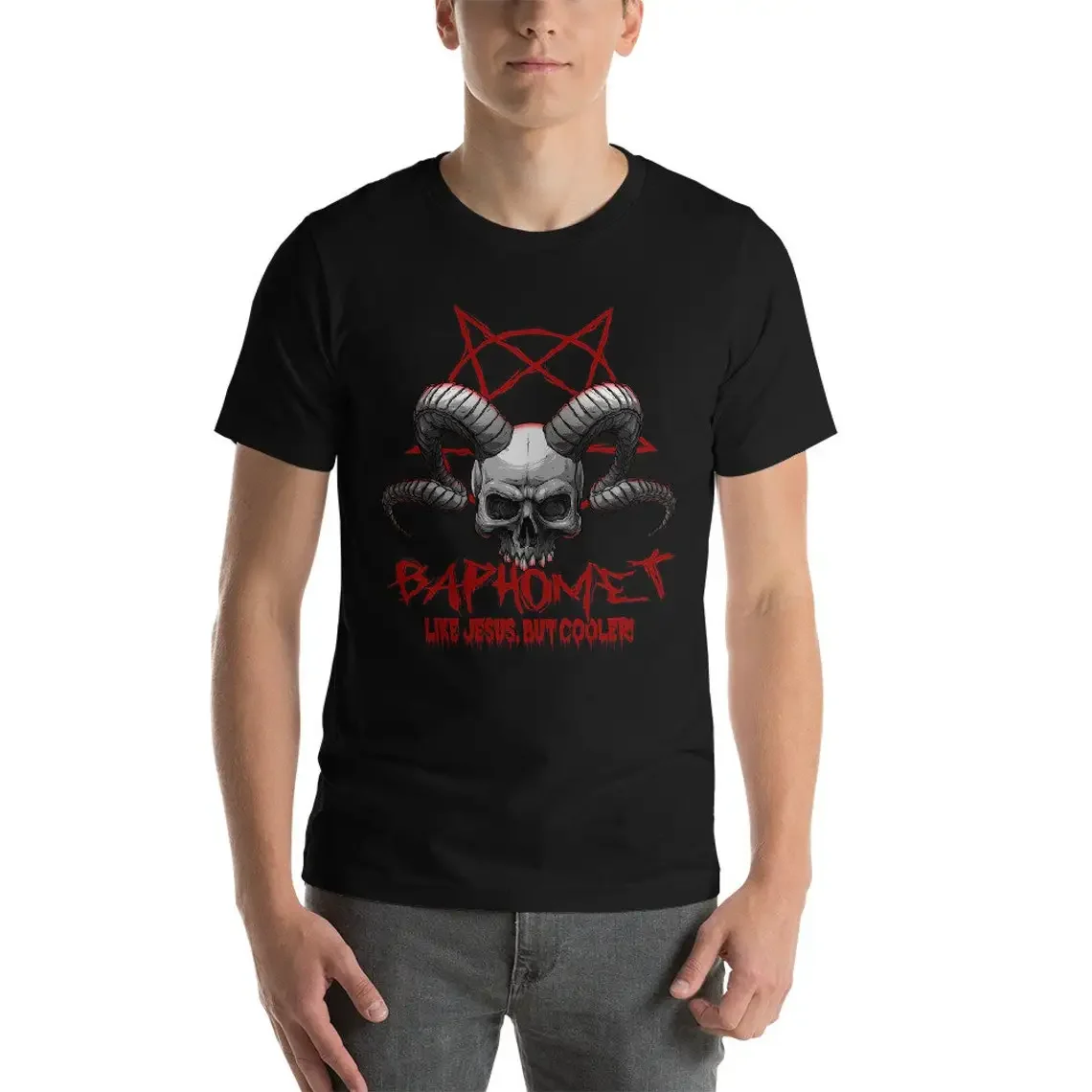 Baphomet Like Jesus But Cooler. Satan Occult Tarot T-Shirt New 100% Cotton O-Neck Short Sleeve Casual Mens T-shirt Size S-3XL