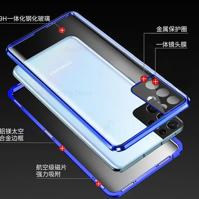 Tempered Glass Phone Case For Samsung S22 Ultra 5G 360 Double Sided Magnetic Film Protector Flip Cover For Samsung S21 S22 Plus