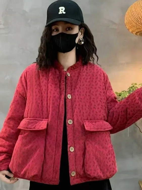 

Thiened Corduroy Cotton Jaet Printed Winter Clothes for Middle-Aged And ly Women Fce-Lined Mom Clothes Outerwear