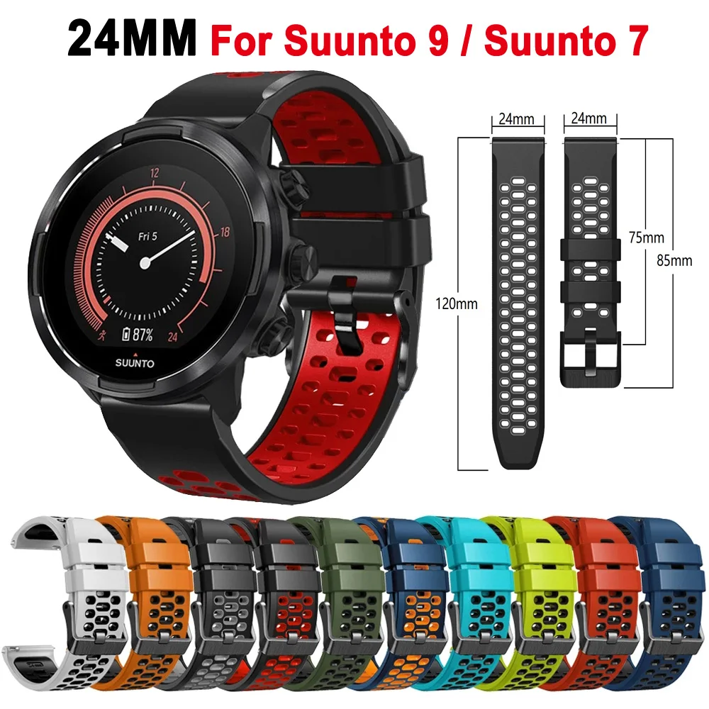 24mm pulseira de silicone para suunto 9 baro 7 d5 spartan esporte pulso hr banda relógio inteligente respirável pulseira pulseira pulseira
