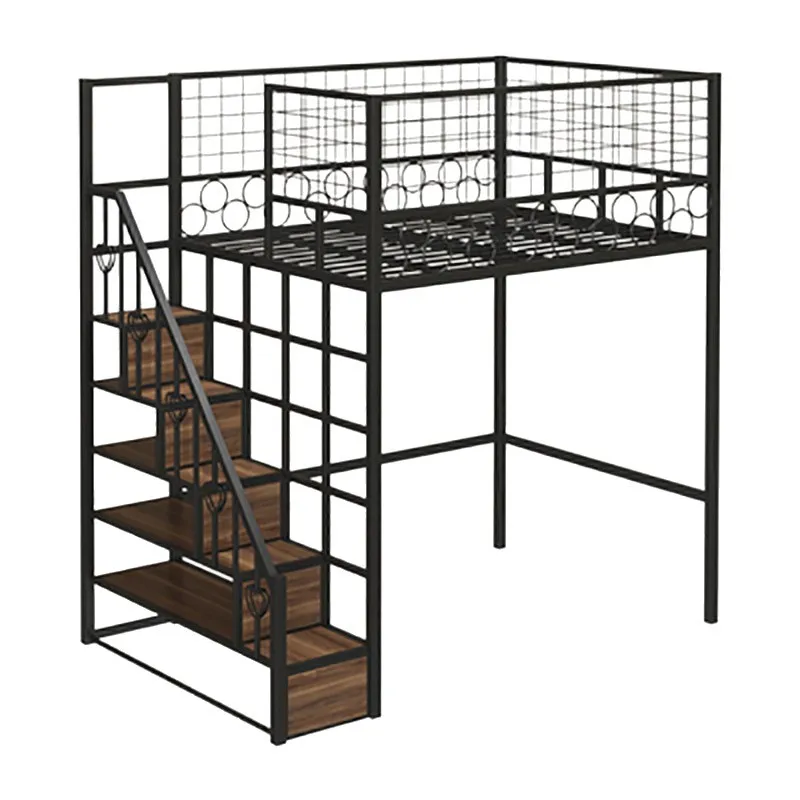 

Small apartment multi-functional space-saving wrought iron elevated bed