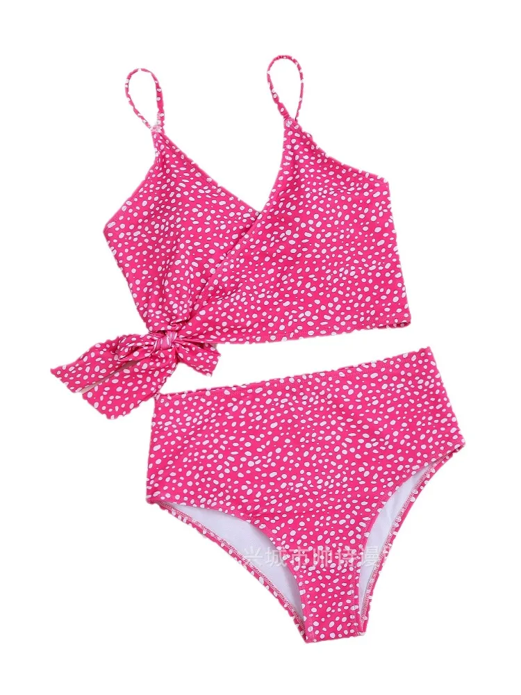 Damen-Bikini mit grünem Punktdruck, hohe Taille, brasilianischer Push-Up-Schnür-Verband-Badeanzug, 2025, neuer Badeanzug, Strand-Outfits für Damen