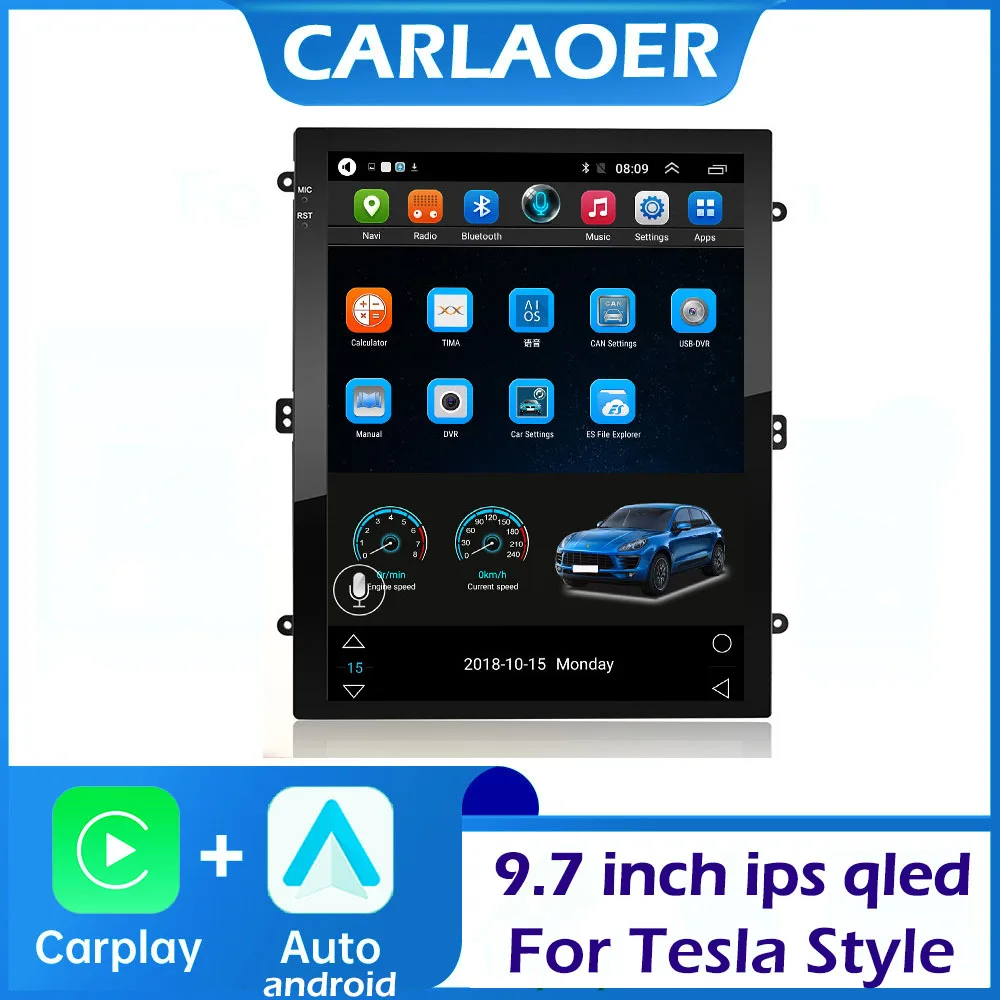 CARLAOER 9,7 Zoll Tesla-Stil Carplay Android Auto Auto Android 2-Din-Radio Multimedia-Video-Player Universal Auto Stereo GPS