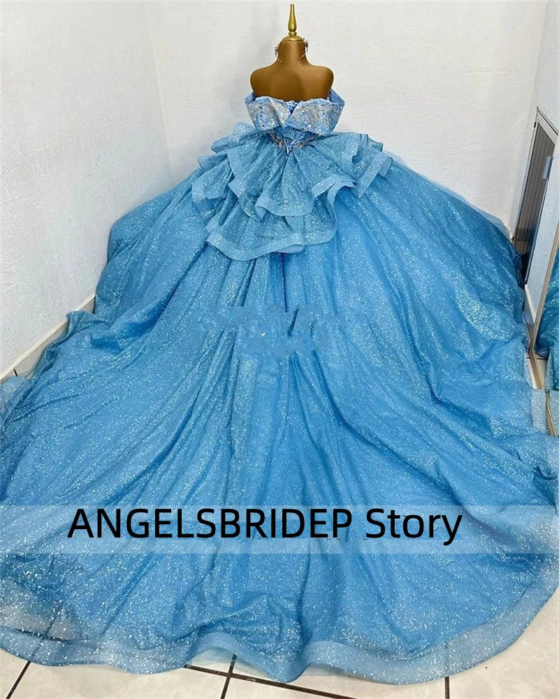 ANGELSBRIDEP-vestido De baile azul cielo, Vestidos De quinceañera con apliques De flores y cuentas De cristales, Vestidos De princesa De 15 Años personalizados