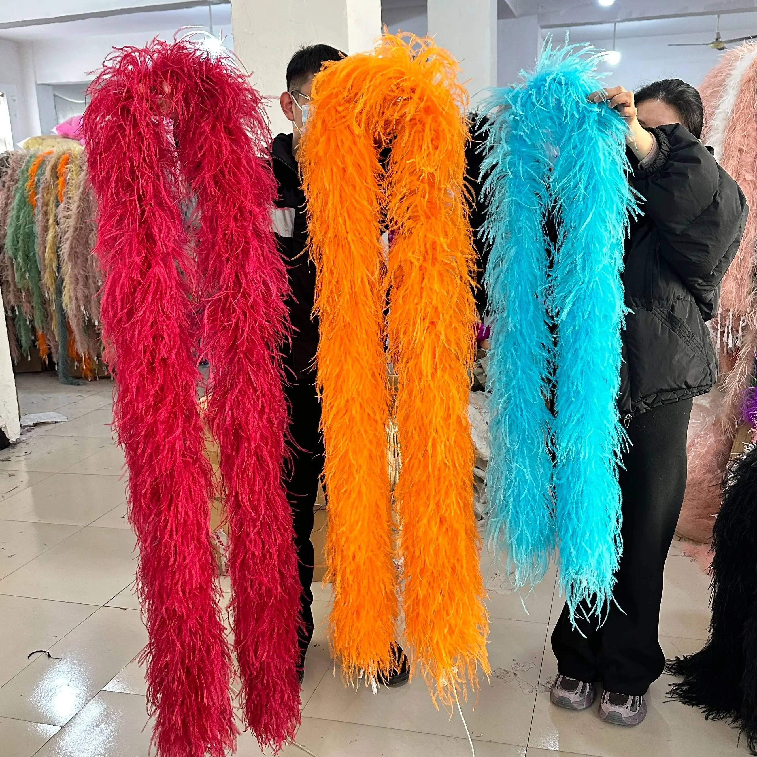 2M 3M Ostrich Feather Boa 6 10 20Ply Thick Plumas Scarf Shawl For Wedding Dress  Party Clothing Dance Skirt Sewing Feather Trim