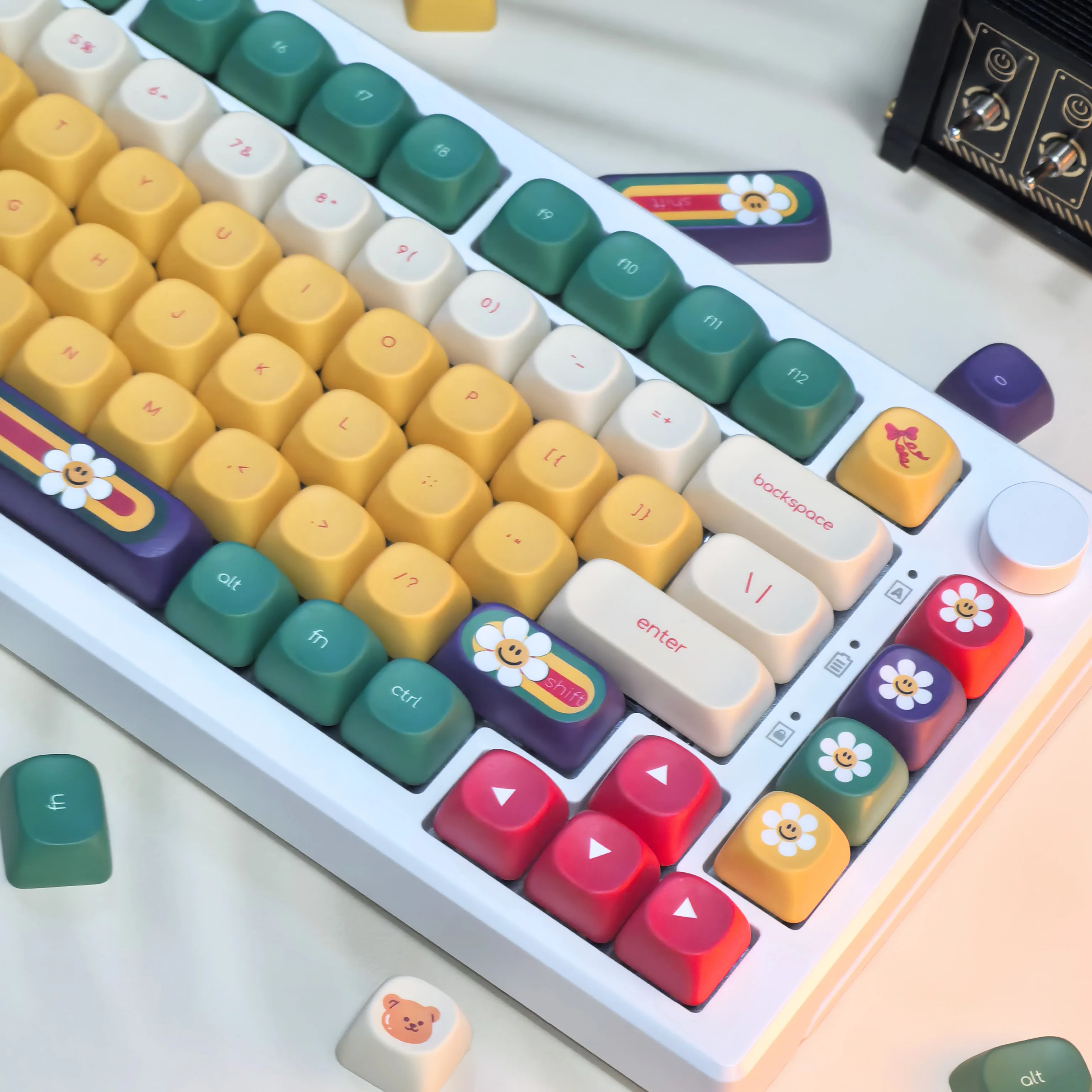 Dopamine Keycaps Moa Pbt Thermal Sublimation Process Yellow Green Red For Aulaf75 Keyboard Diy Keycaps