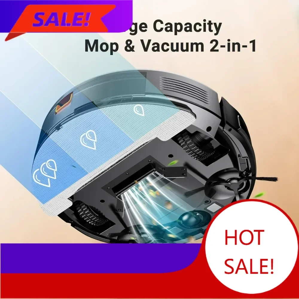 

Бестселлер: Мощный робот-пылесос и полотер с силой всасывания 5000 Па, 130-минутным временем автономной работы, тонким дизайном, бесшумной работой, функцией автоматической рекомпенсации баланса