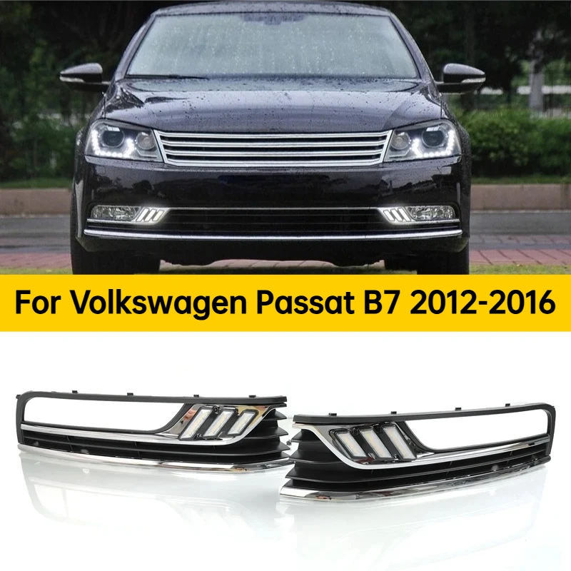 For Volkswagen Passat B7 2012-2016 Car Led Daytime Running Light Front Fog Light Modification DRL Flowing Turn Signal Accessory