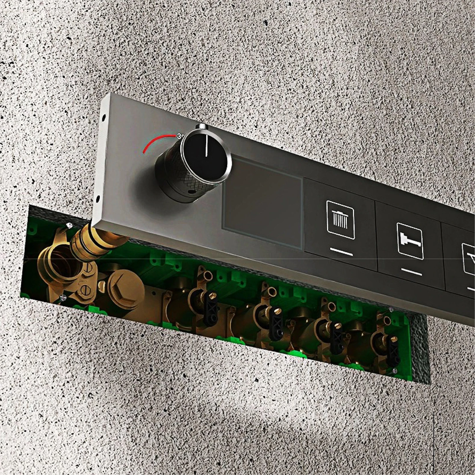 Sistema de ducha de latón de lujo con diseño de techo, pantalla digital LED fría y caliente, baño de temperatura constante, grifo oculto