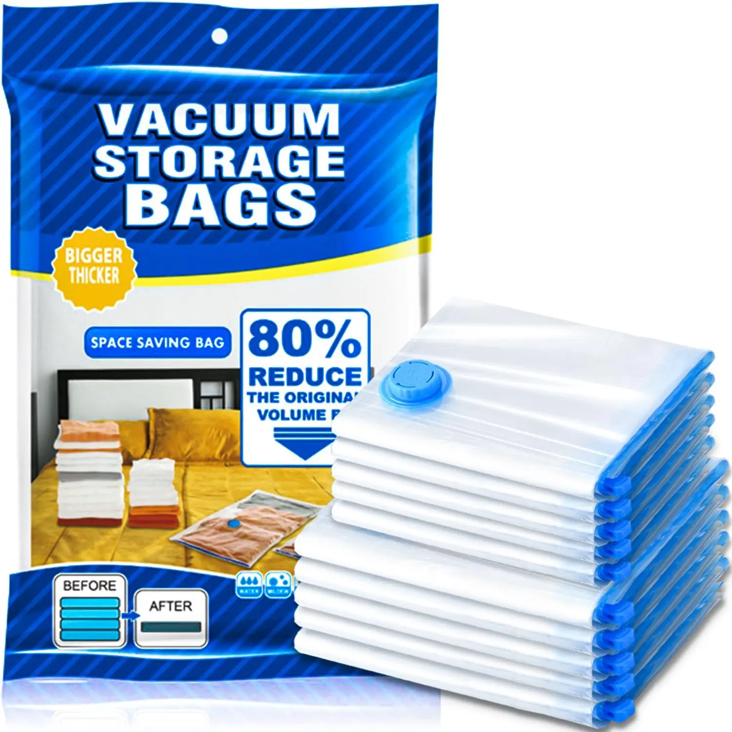 

12PCS + Hand Pump Set Large Vacuum Seal Storage Bag Thickened Transparent Saver Extra Bag Large Size Seal Buggy Bags