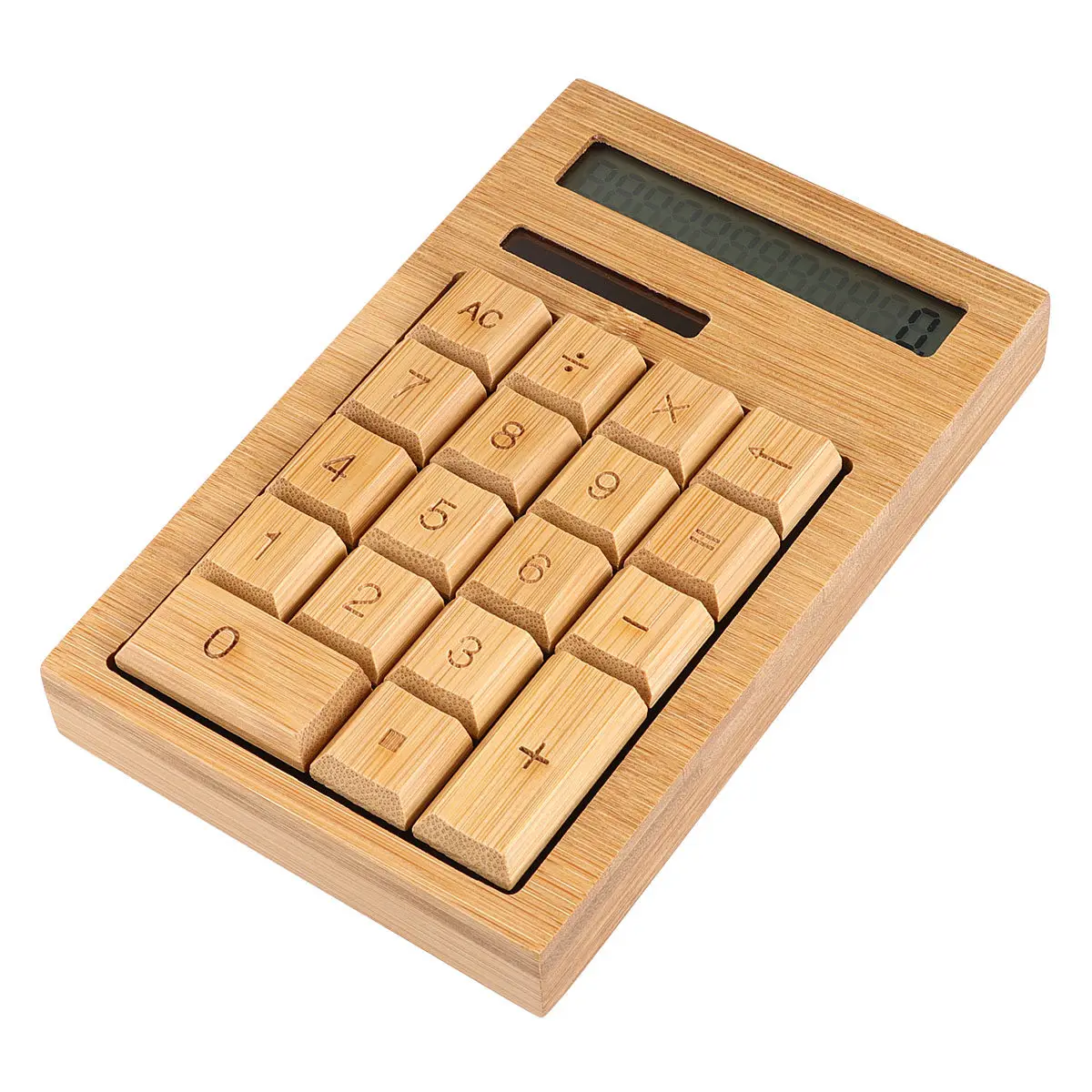 

Portable 18-Key Solar Calculator Bamboo Retro Design Creative Calculating Tool for Office Learning Accessories